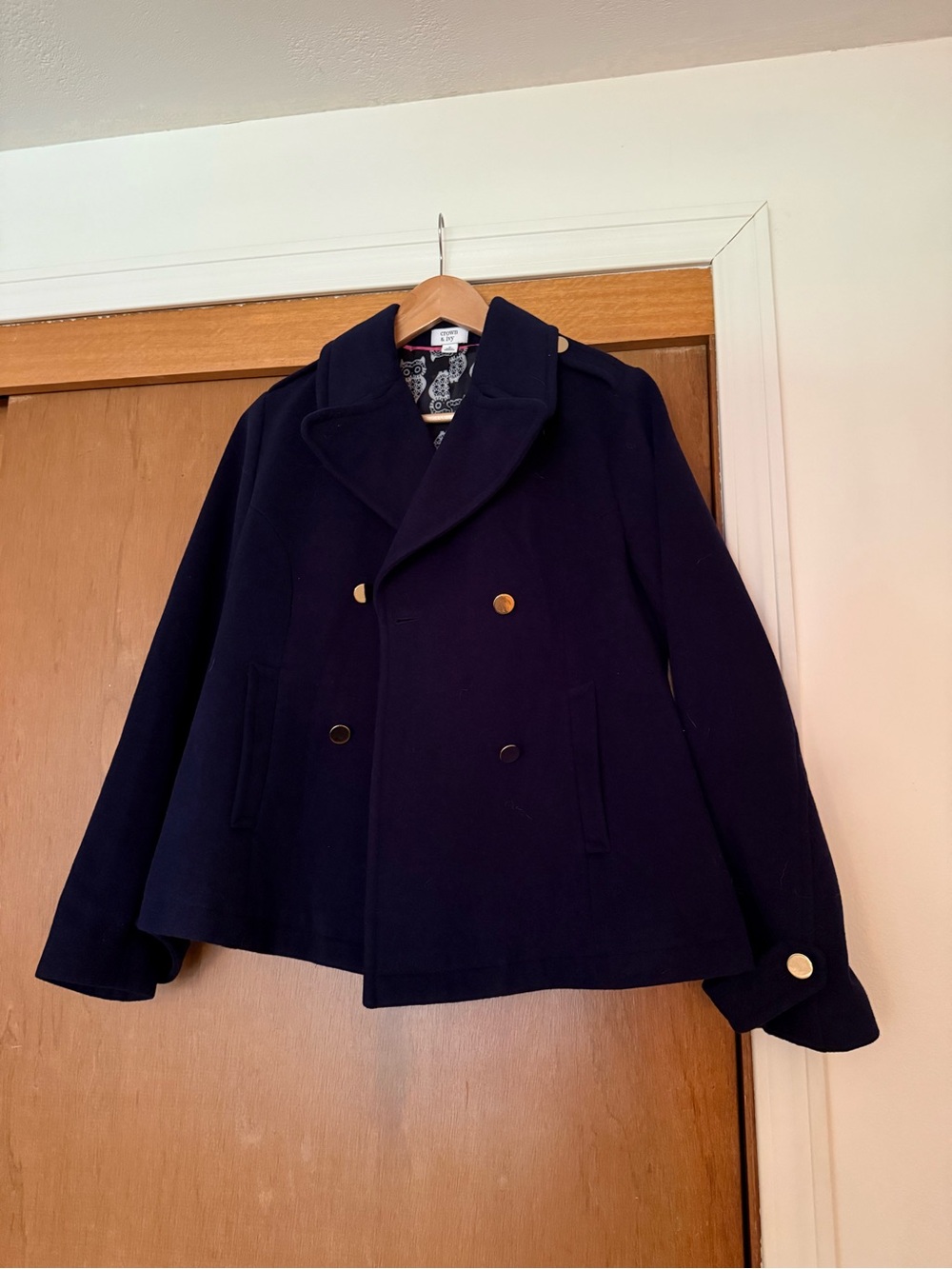crown & ivy Navy Double-Breasted Pea Coat with Gold Buttons